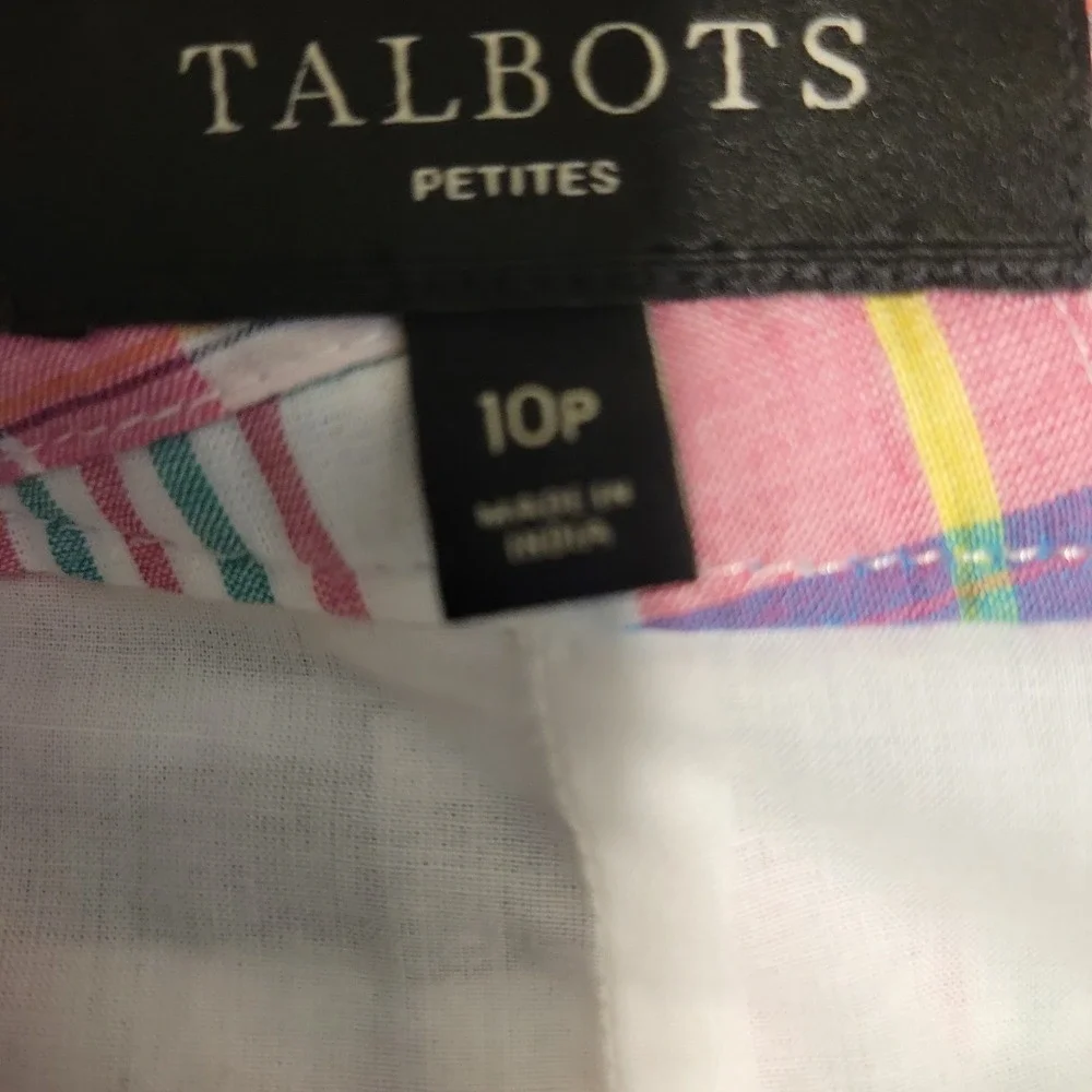 Talbots Sz 10P Madras Plaid Patchwork Cotton Lined Skirt Lace-Up Side Slit
